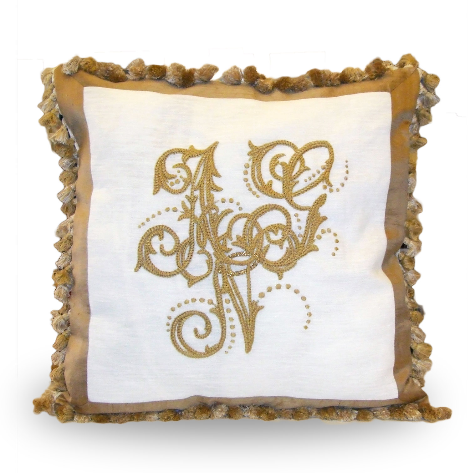 Cuscino Ricamo Monogramma Oro